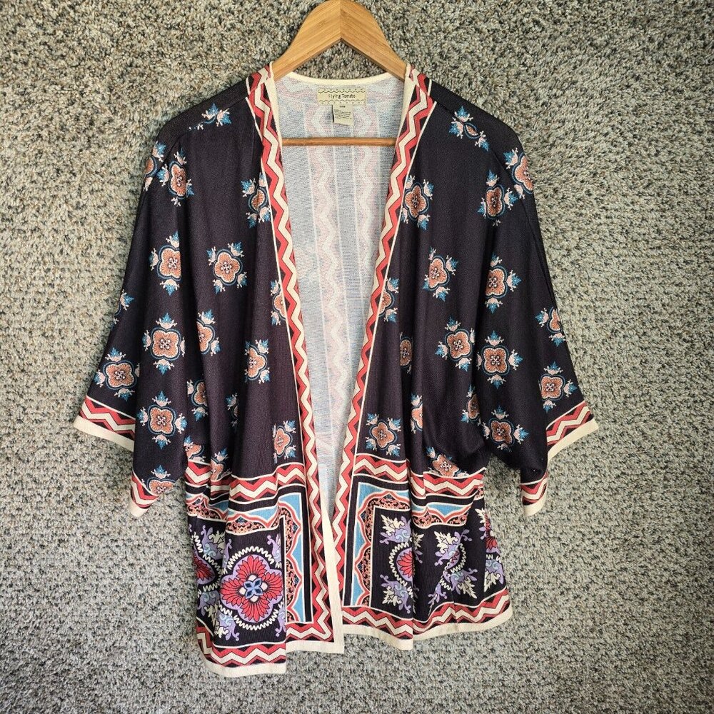Flying Tomato Cardigan Womens Medium Black Knit Open Front Boho Casual Polyester
